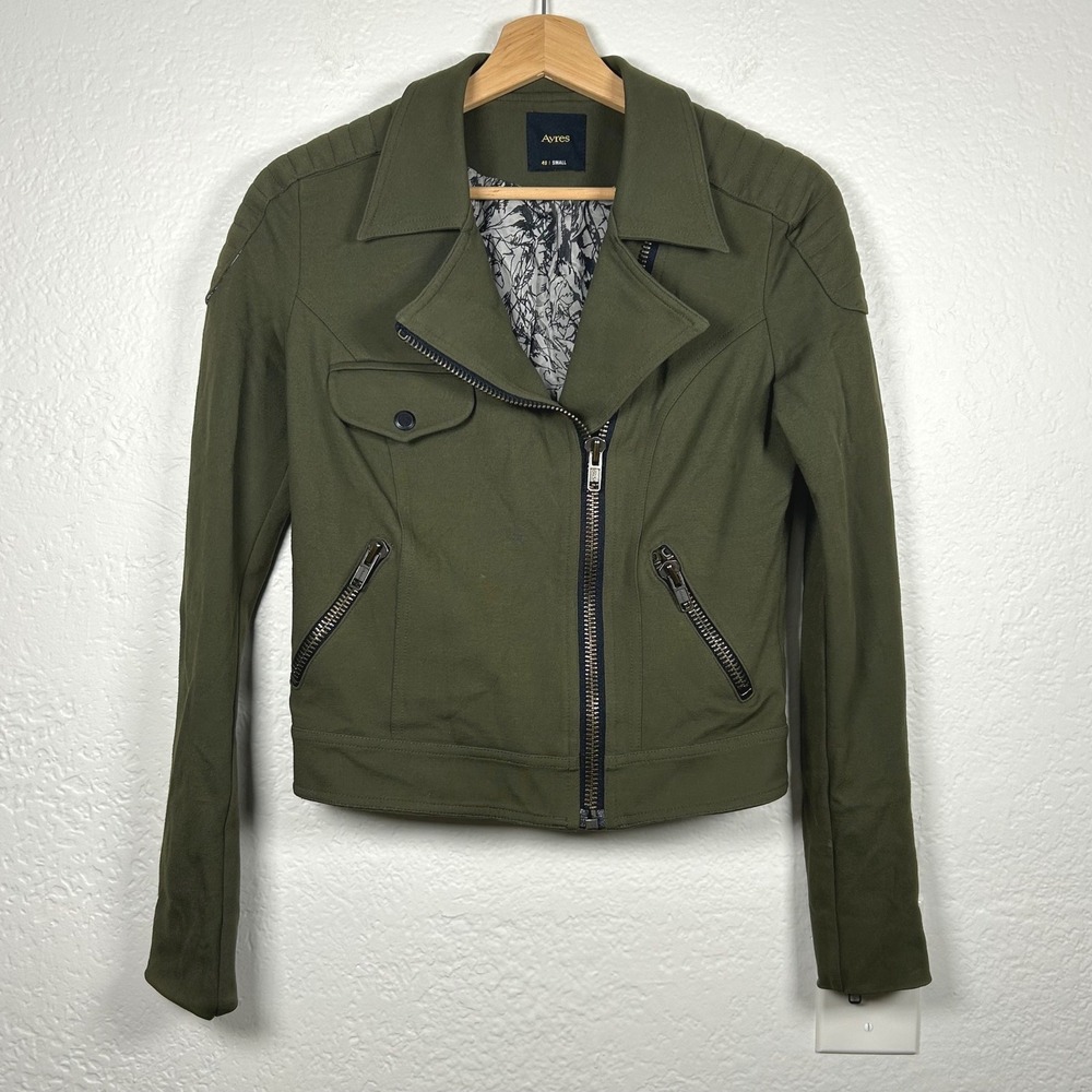 Ayres Olive Green Moto Jacket Asymmetrical Zip Size Small